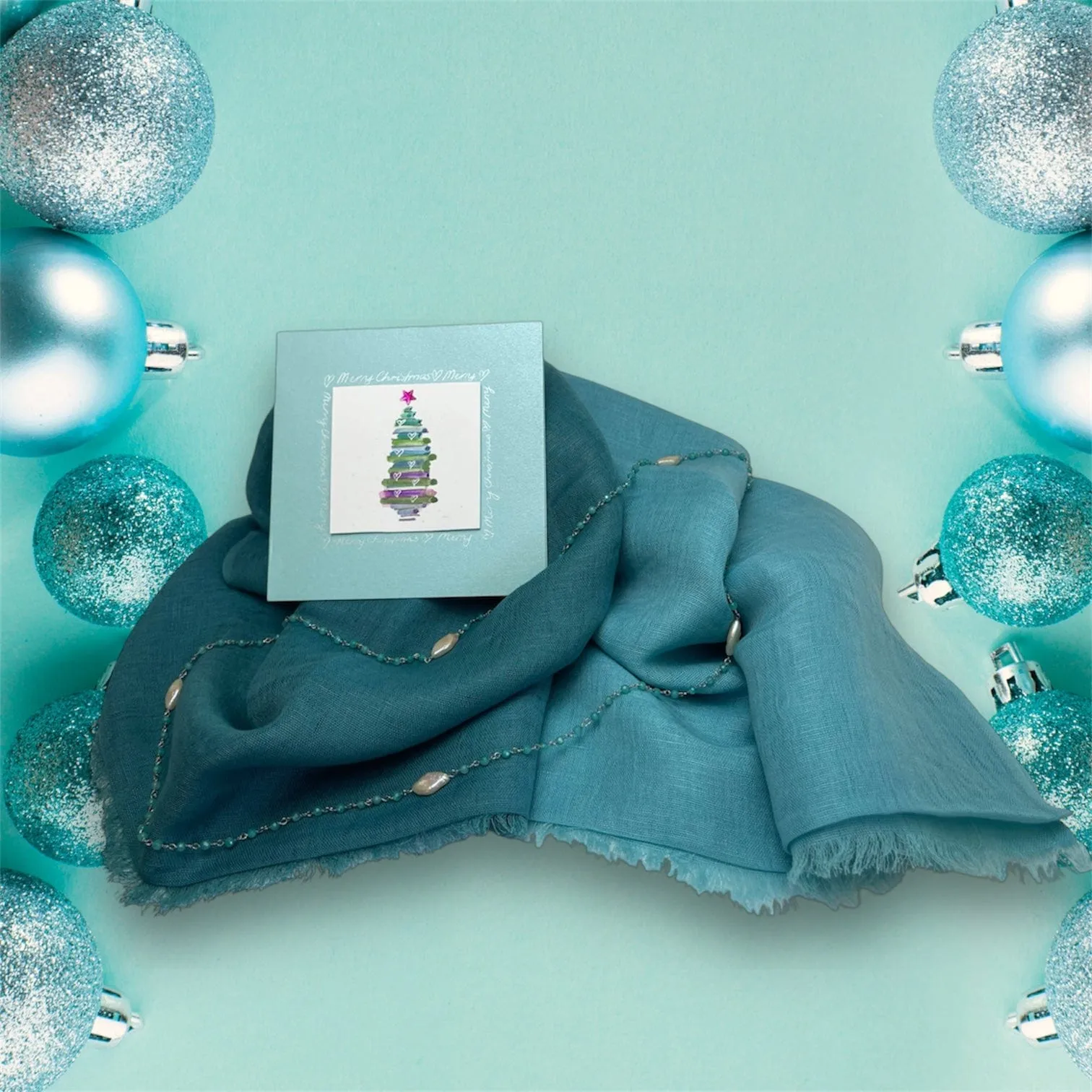 🎁 Gift Pack  - Teal Scarf Ombre   Necklet and Card