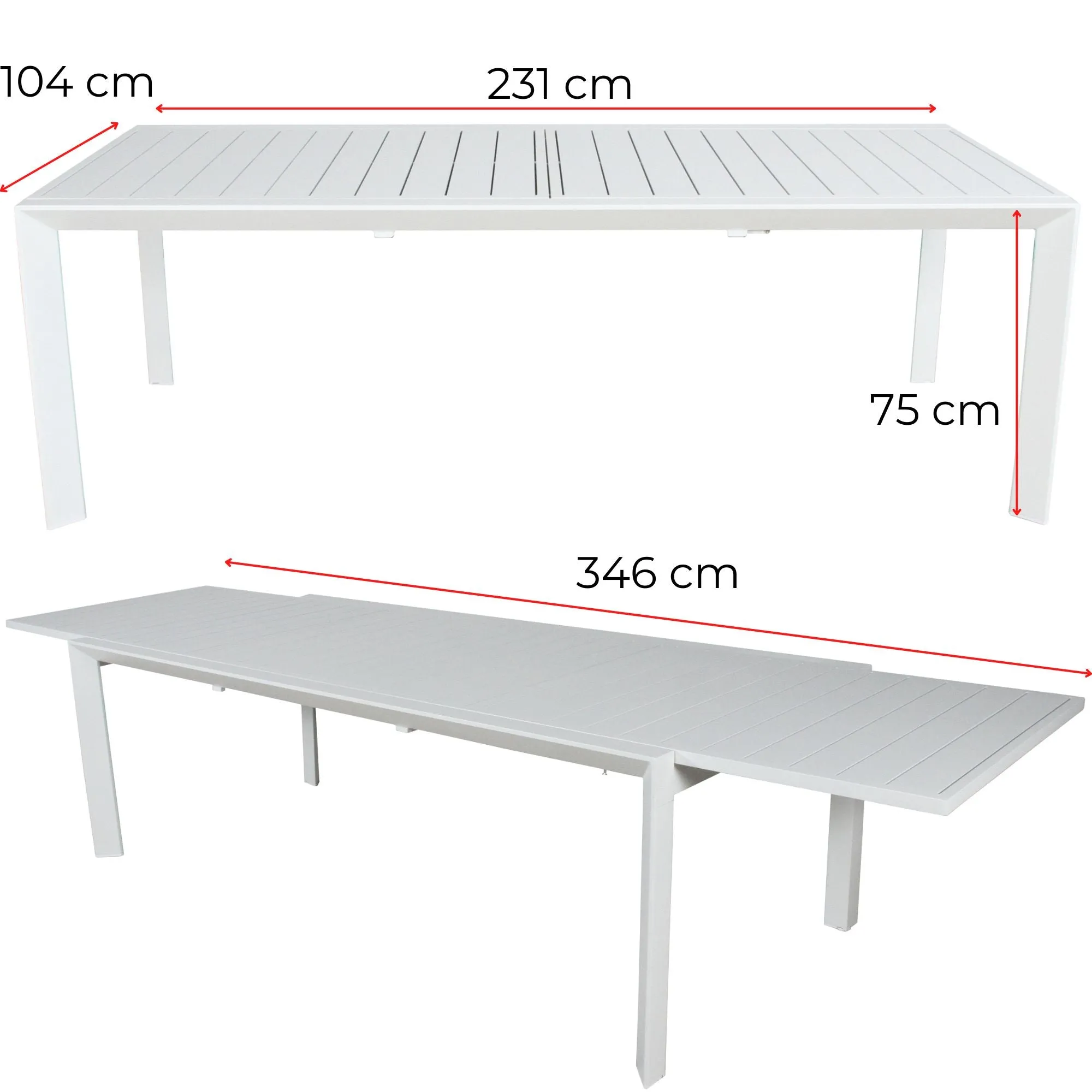 12-Seater Aluminum Outdoor Extensible Dining Table, White