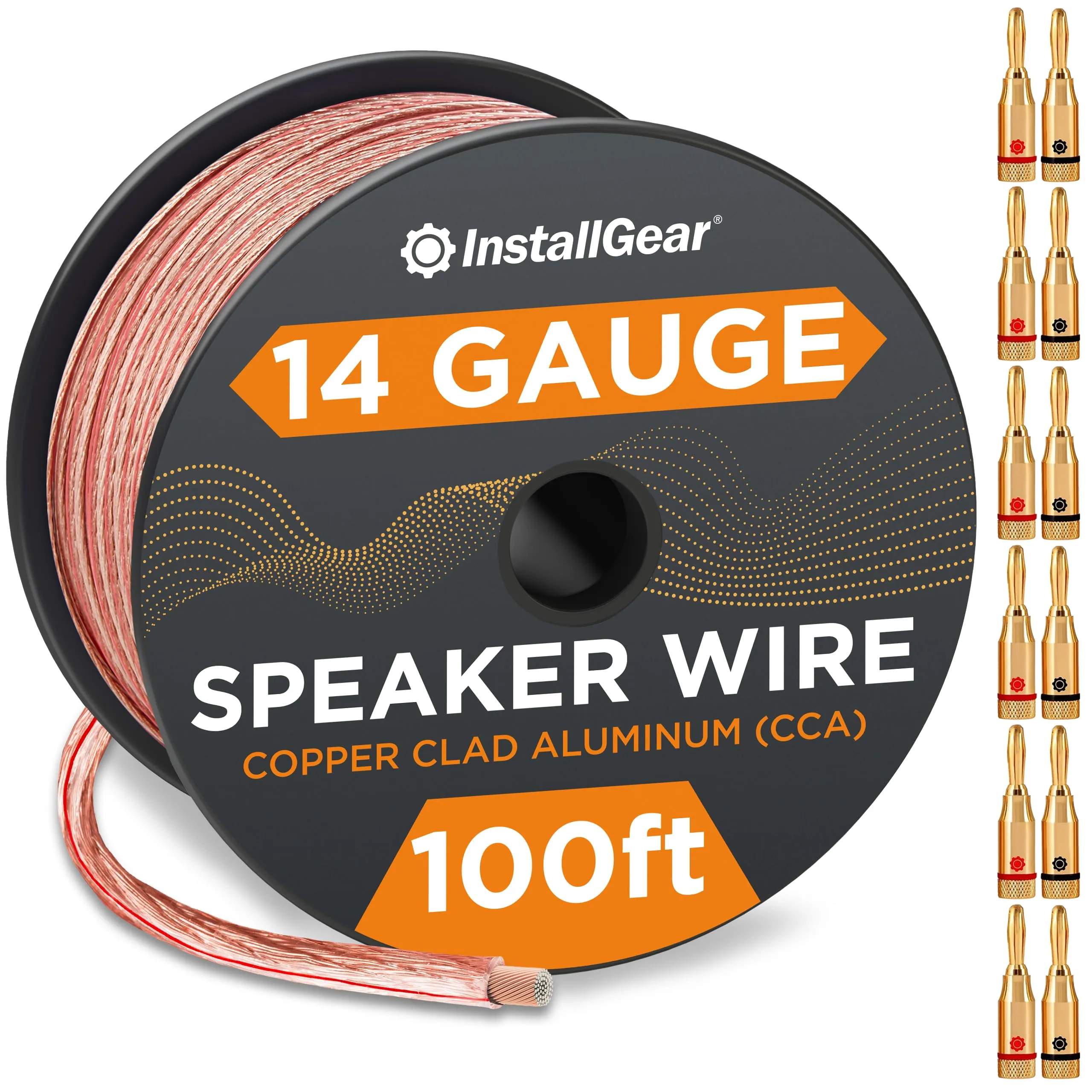 14 Gauge Wire Awg Speaker Wire With 12 Banana Plugs (100ft - Clear)  Speaker