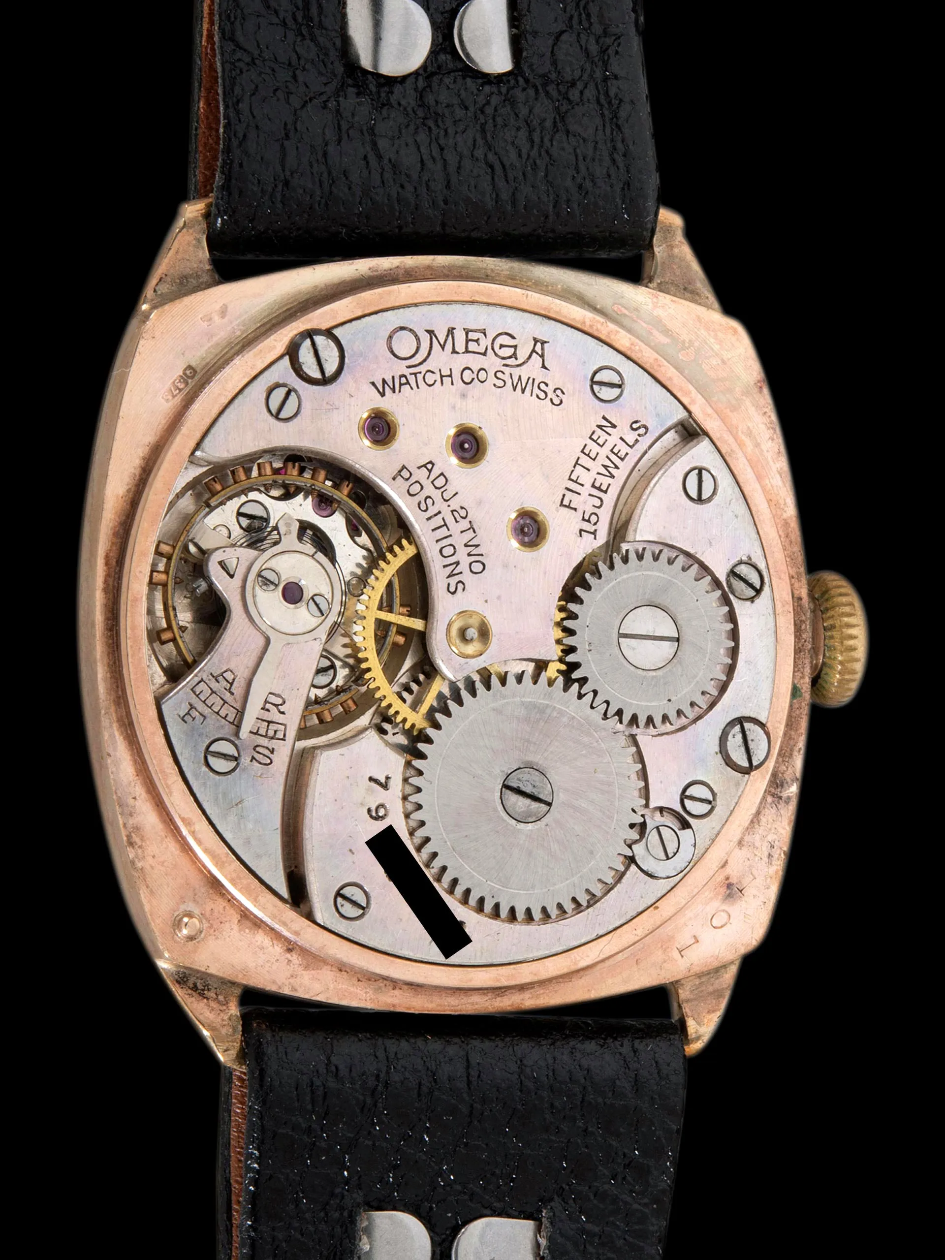 1929 Omega Trench-Style Watch 9K YG "Enamel Dial"