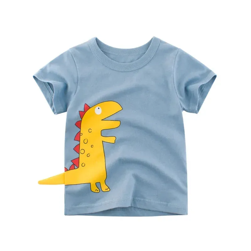 2024 Summer Children 3D Cartoon T-shirt for Boy Animal Printing Dinosaur Shark Boys T Shirt Girls Tops Tees Cartoon Kids Clothes