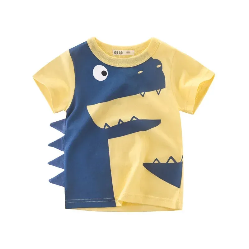 2024 Summer Children 3D Cartoon T-shirt for Boy Animal Printing Dinosaur Shark Boys T Shirt Girls Tops Tees Cartoon Kids Clothes