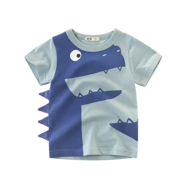 2024 Summer Children 3D Cartoon T-shirt for Boy Animal Printing Dinosaur Shark Boys T Shirt Girls Tops Tees Cartoon Kids Clothes