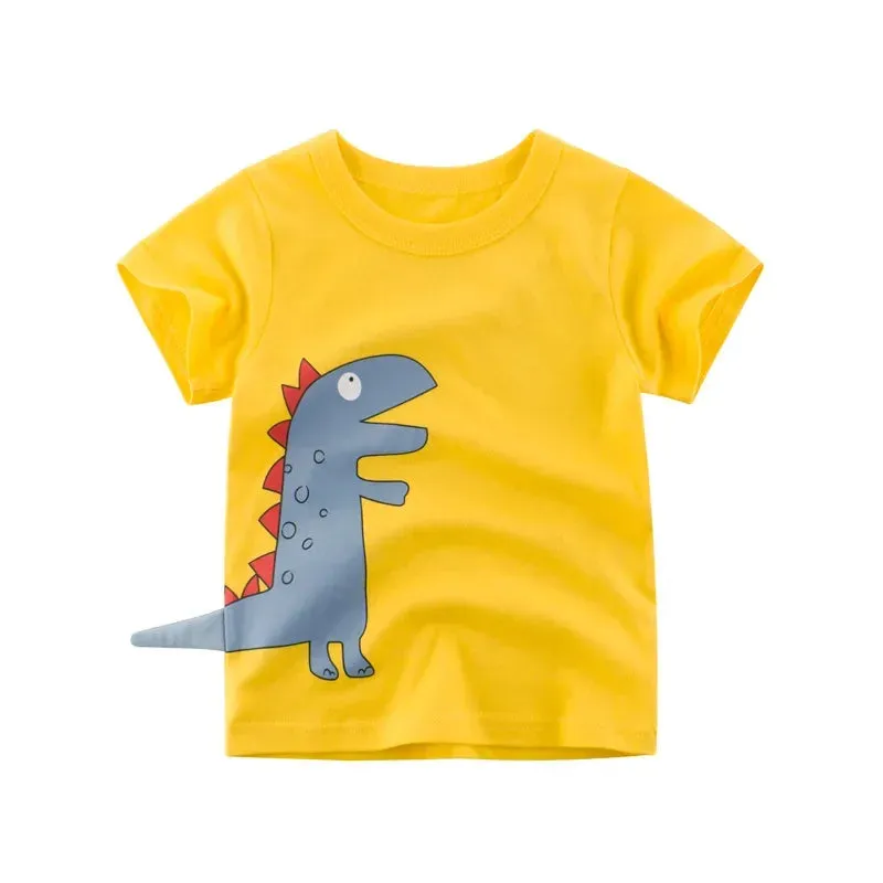 2024 Summer Children 3D Cartoon T-shirt for Boy Animal Printing Dinosaur Shark Boys T Shirt Girls Tops Tees Cartoon Kids Clothes