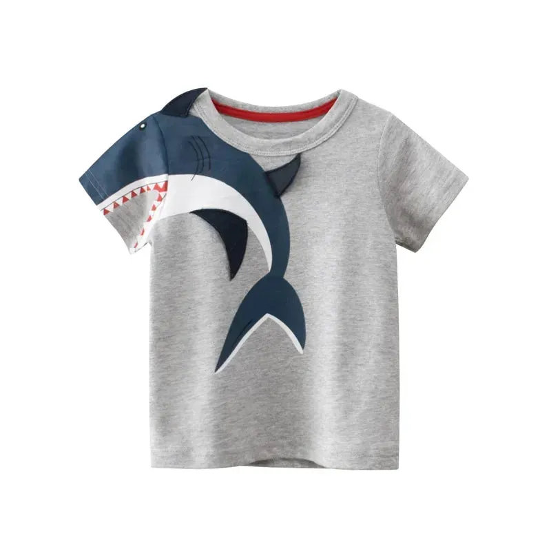 2024 Summer Children 3D Cartoon T-shirt for Boy Animal Printing Dinosaur Shark Boys T Shirt Girls Tops Tees Cartoon Kids Clothes