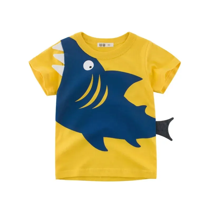 2024 Summer Children 3D Cartoon T-shirt for Boy Animal Printing Dinosaur Shark Boys T Shirt Girls Tops Tees Cartoon Kids Clothes