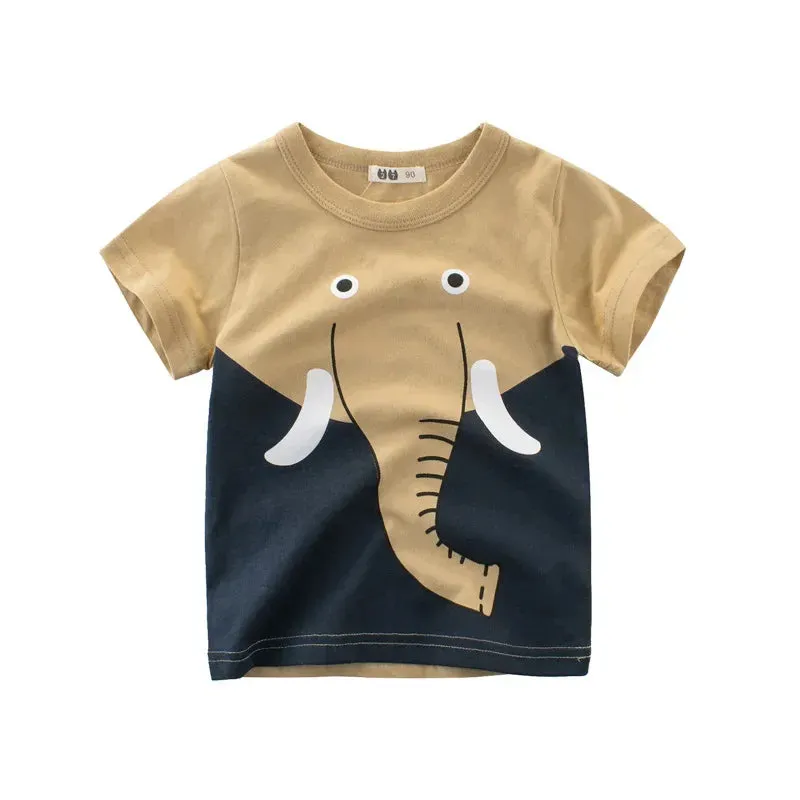 2024 Summer Children 3D Cartoon T-shirt for Boy Animal Printing Dinosaur Shark Boys T Shirt Girls Tops Tees Cartoon Kids Clothes