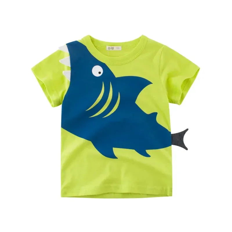 2024 Summer Children 3D Cartoon T-shirt for Boy Animal Printing Dinosaur Shark Boys T Shirt Girls Tops Tees Cartoon Kids Clothes