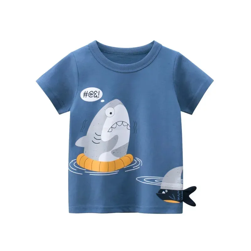 2024 Summer Children 3D Cartoon T-shirt for Boy Animal Printing Dinosaur Shark Boys T Shirt Girls Tops Tees Cartoon Kids Clothes