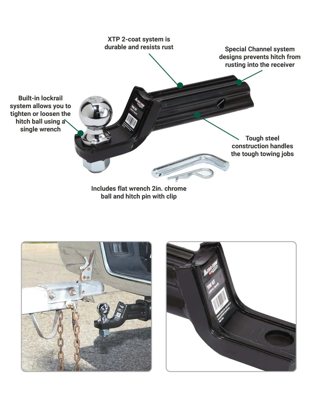 (33589.ULT) Ultra-Tow XTP Receiver Starter Kit | Class III | 2-In. Drop 6000Lb. Tow Weight | Hitch Pin and Clip