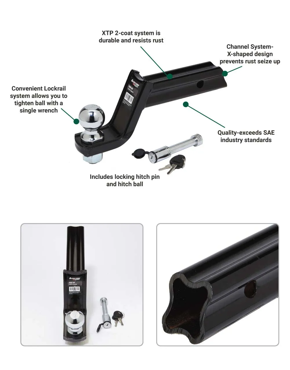 (33598.ULT) Ultra-Tow XTP Receiver Hitch Starter Kit | Class III | 4-In. Drop | 5000-Lb. Tow Weight | Locking Pin