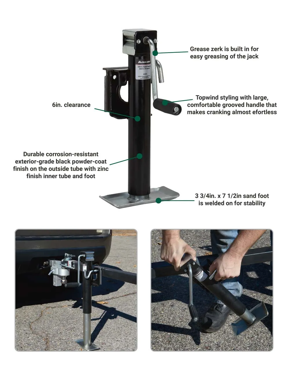 (44070.ULT) Ultra-Tow Snap Ring Sidewind Swivel Jack | 2000-Lb. Lift Cap