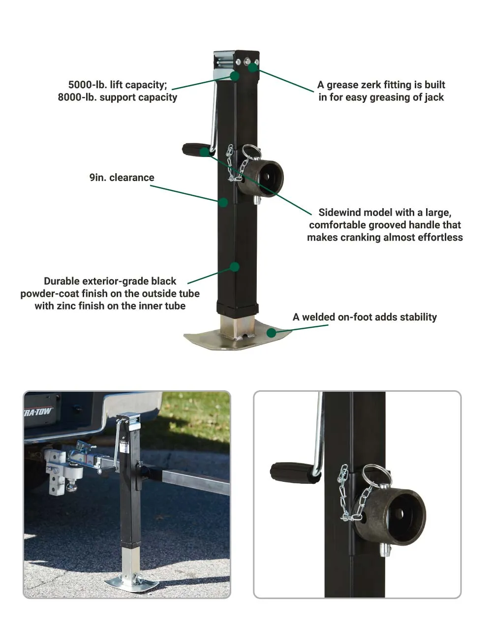 (44076.ULT) Ultra-Tow Sidewind Square Tube-Mount Jack | 5000-Lb. Lift Cap