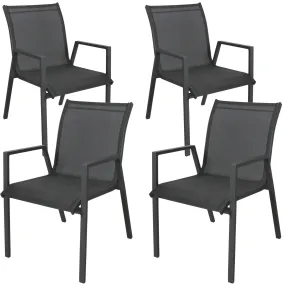 4pc Aluminium Stacking Outdoor Dining Chairs Charcoal