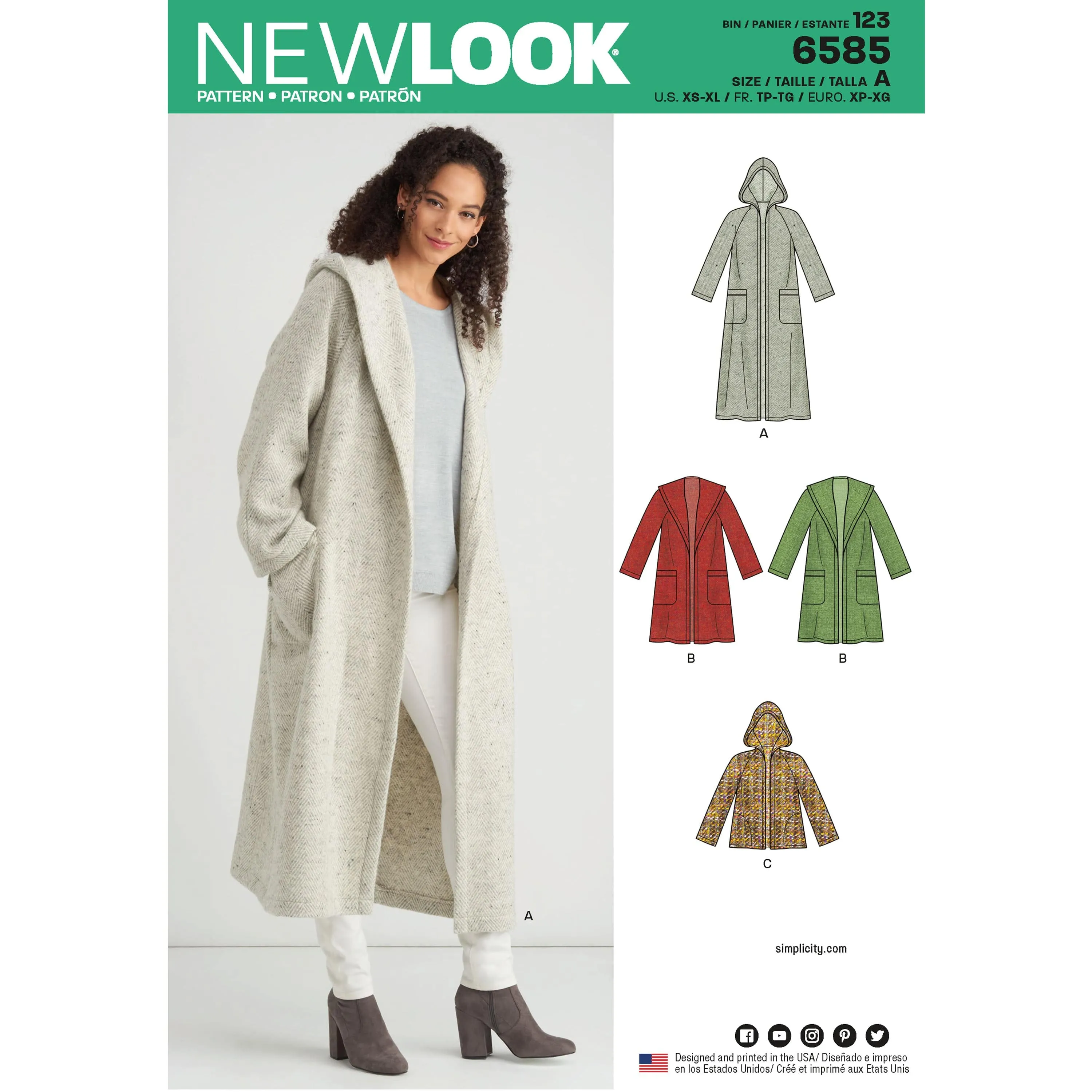 6585 New Look Pattern 6585 Misses' Coat with Hood