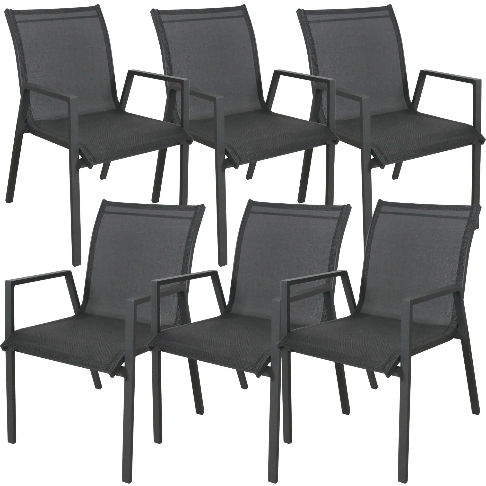 6pc Aluminium Outdoor Dining Chairs, Stackable, Charcoal