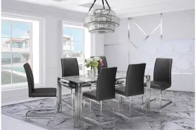 7 Piece Porfirio Dining Set with Shirelle Chair in Black Leather