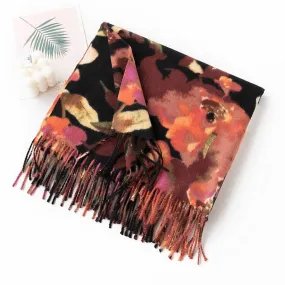 Accity | Retro Warm Printed Tassel Scarf: Orange