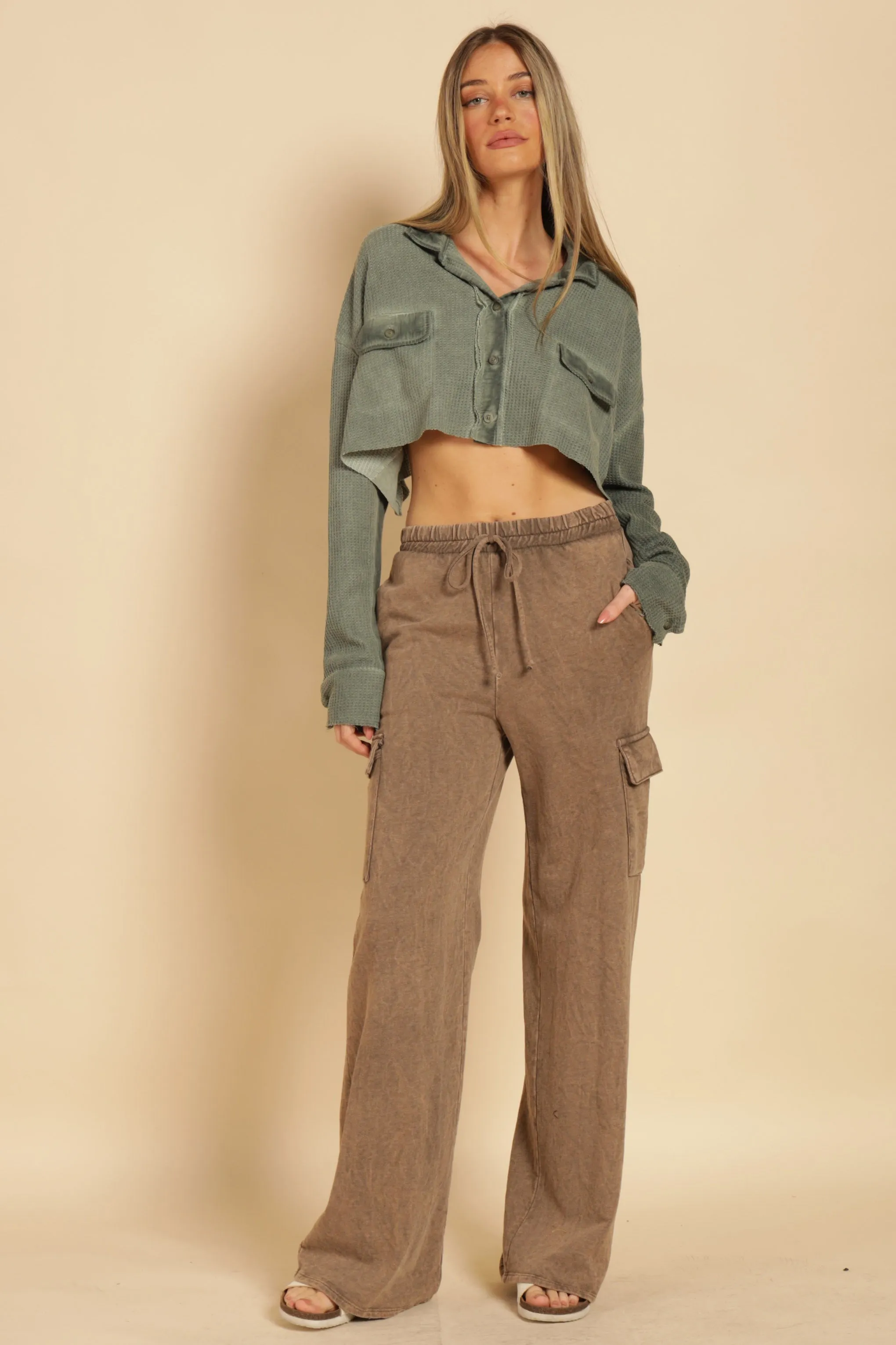 Acid Wash Knit Crop Shacket