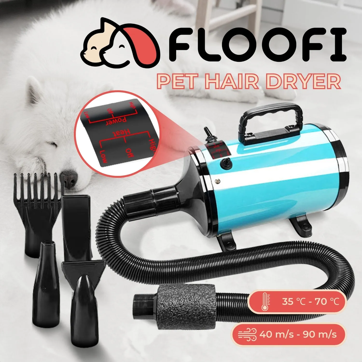 Adjustable Pet Hair Dryer with High Air Flow - Floofi