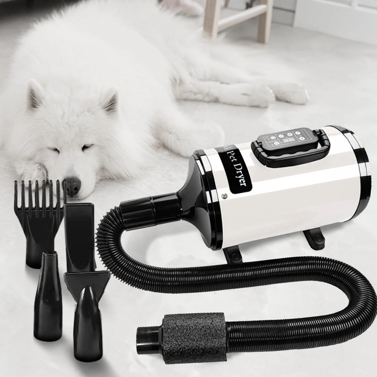 Adjustable Temp Pet Hair Dryer, 6-Speed LCD - Floofi