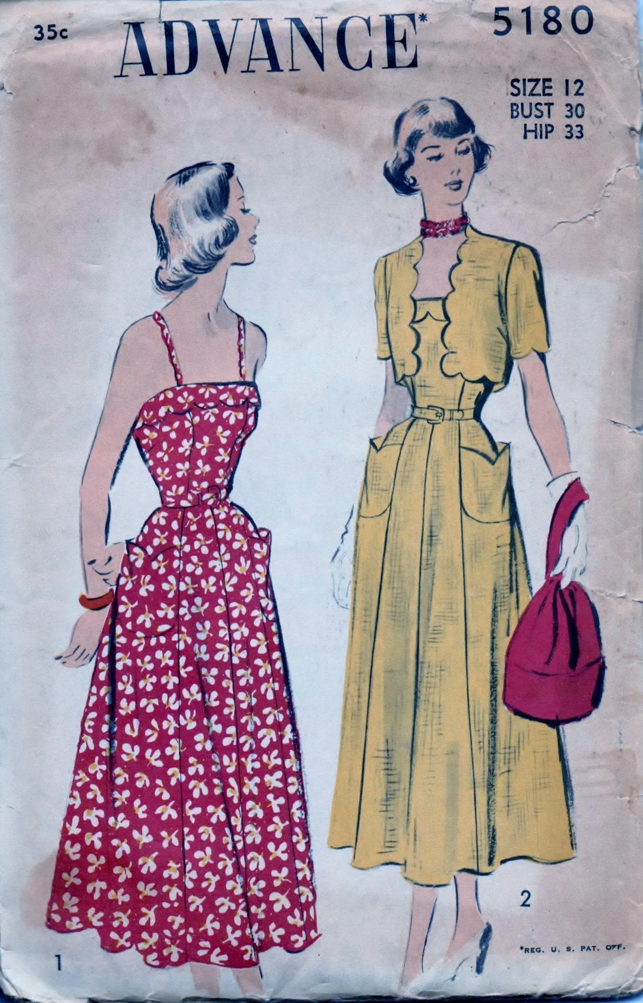 Advance 5180 Ladies Sun Dress Bolero Jacket Scallops Vintage 1940's Sewing Pattern