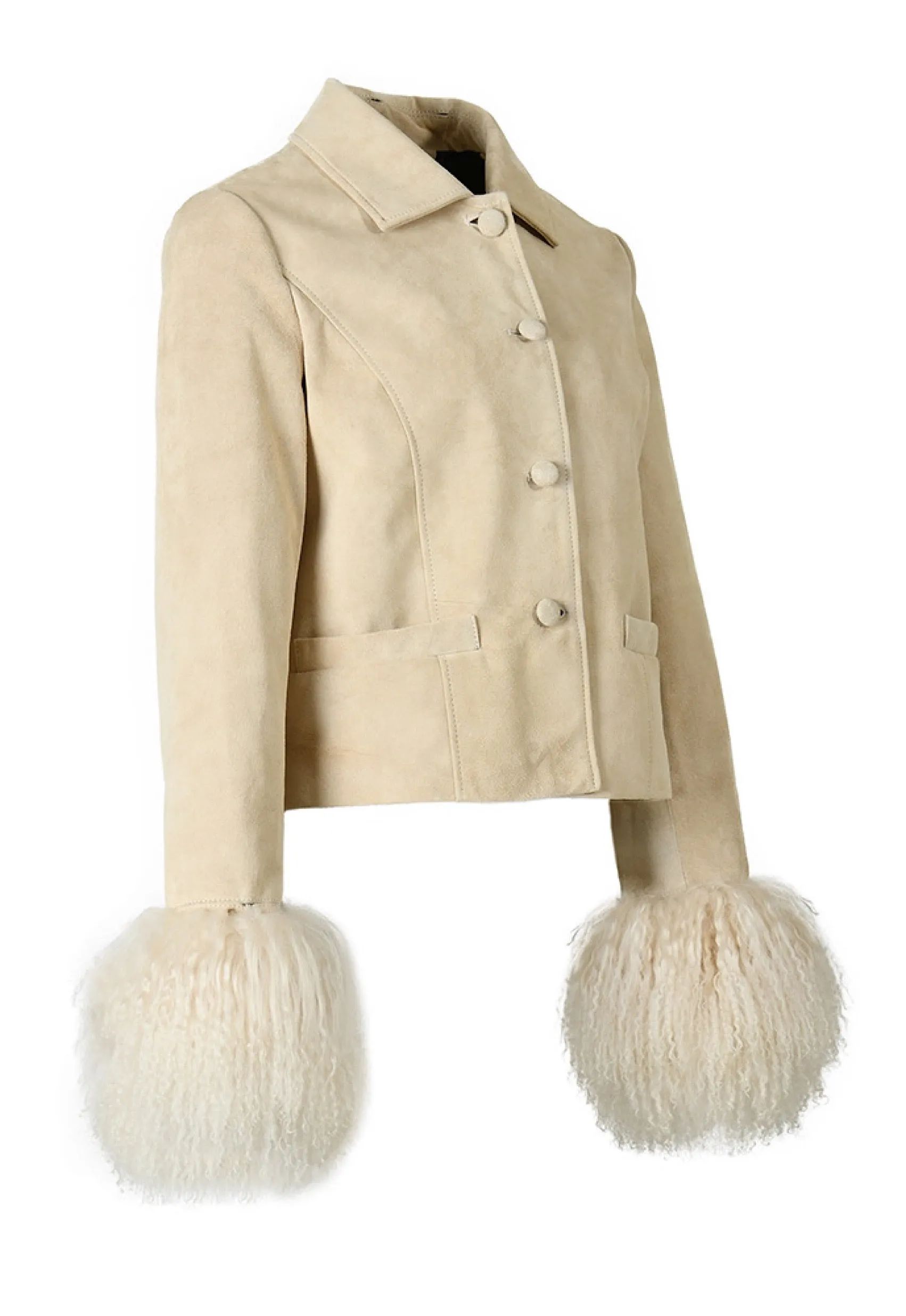 AGATHE Suede Leather Jacket with Detachable Mongolian Fur