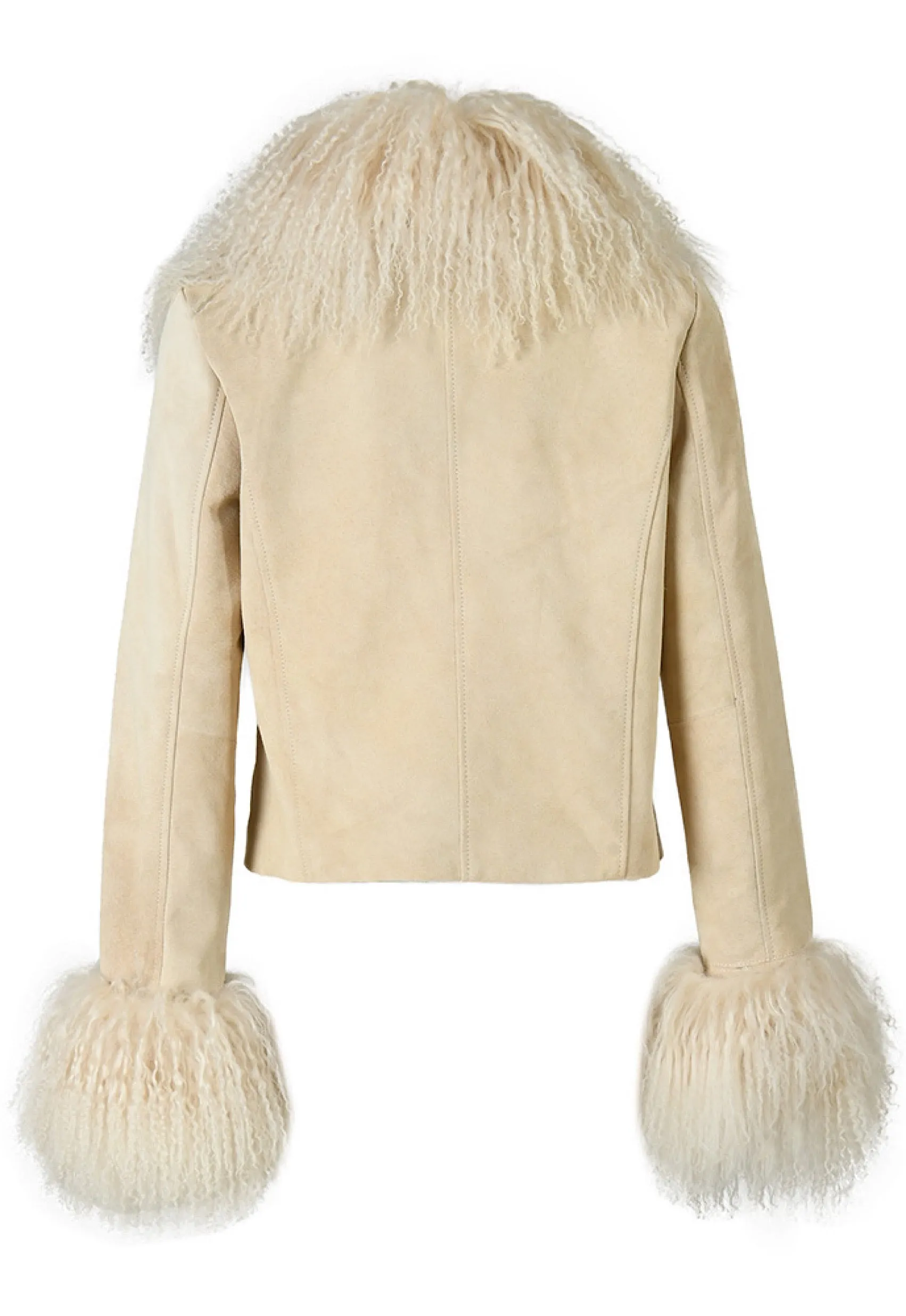 AGATHE Suede Leather Jacket with Detachable Mongolian Fur