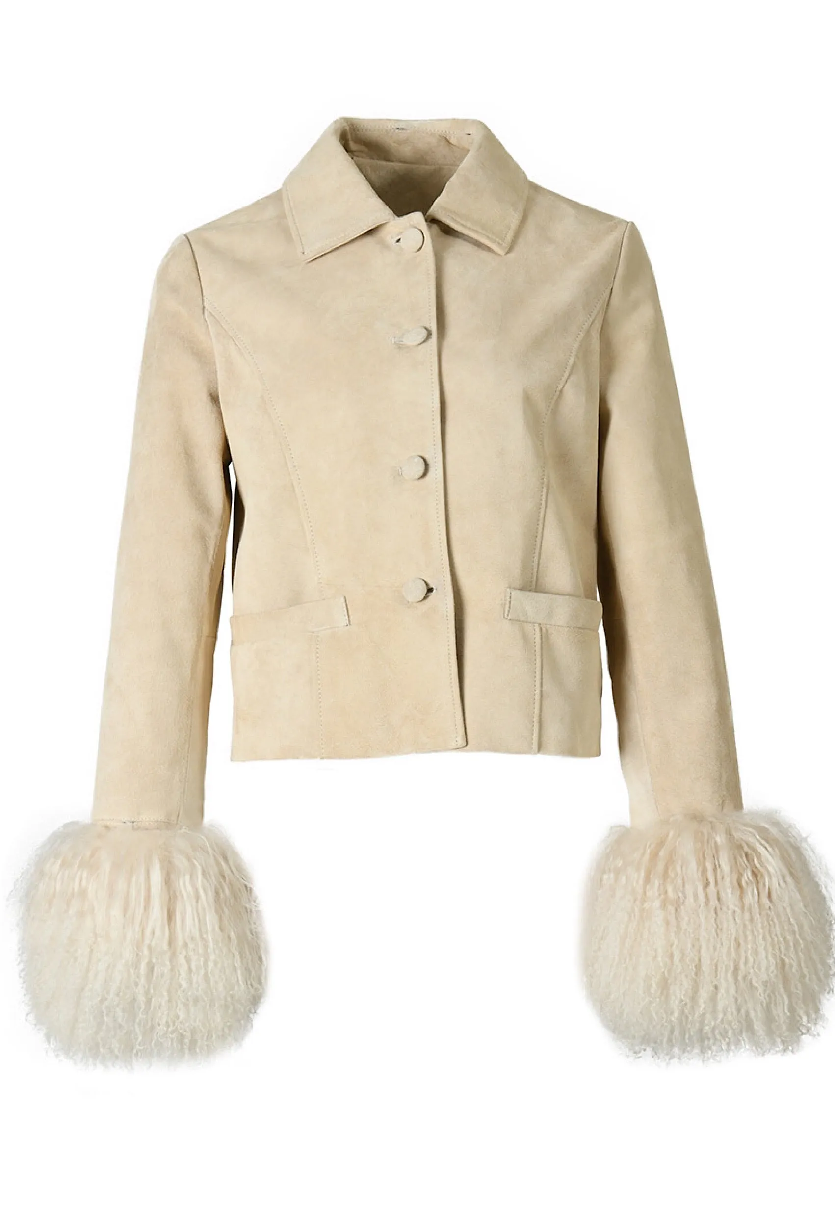 AGATHE Suede Leather Jacket with Detachable Mongolian Fur