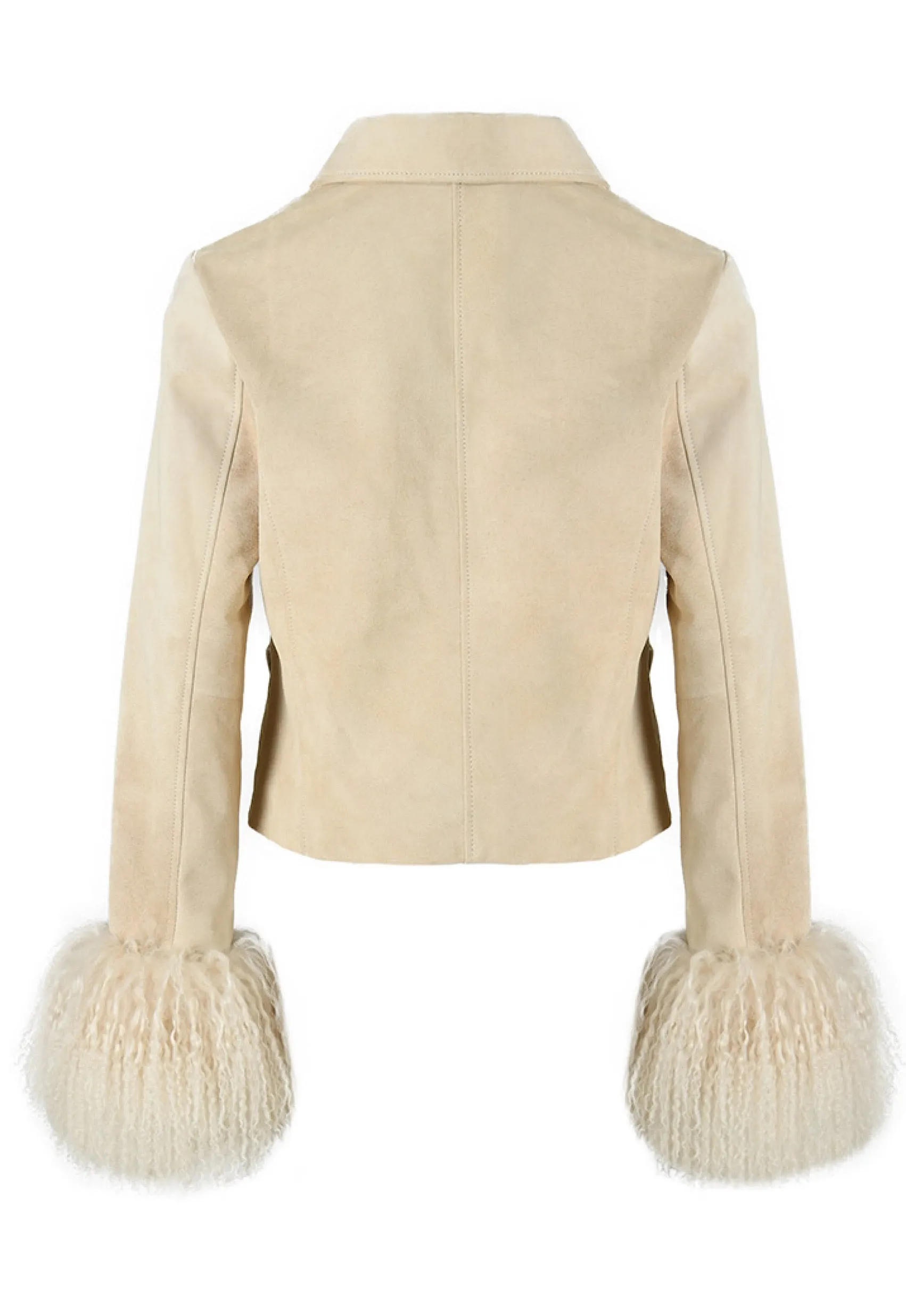 AGATHE Suede Leather Jacket with Detachable Mongolian Fur