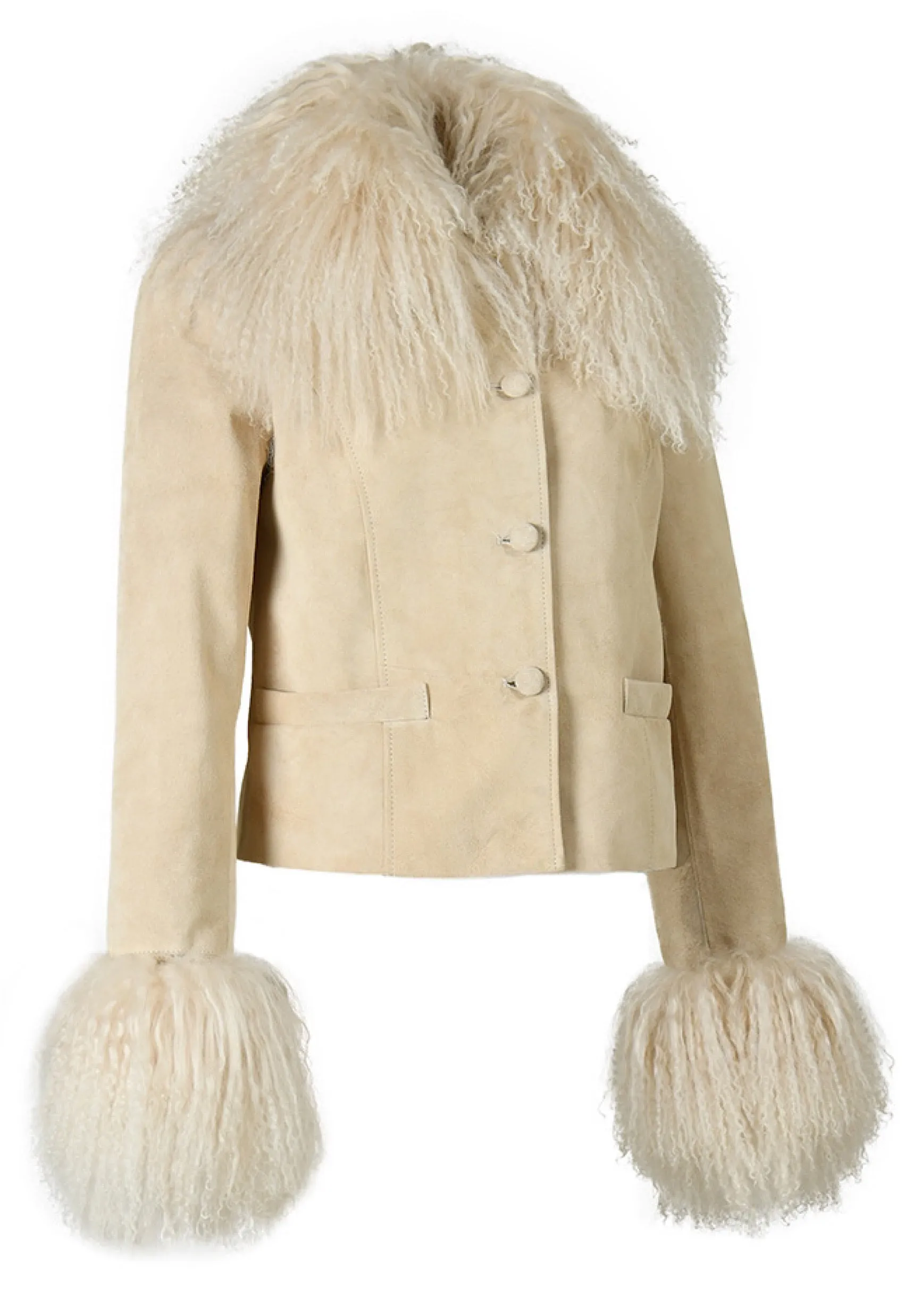 AGATHE Suede Leather Jacket with Detachable Mongolian Fur