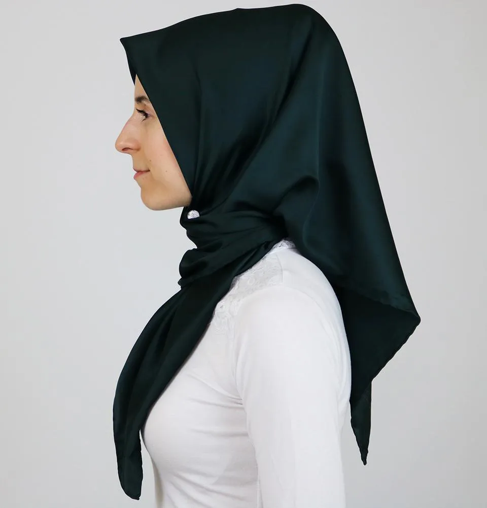 Aker Satin Square Hijab Scarf 6385 952 Dark Green