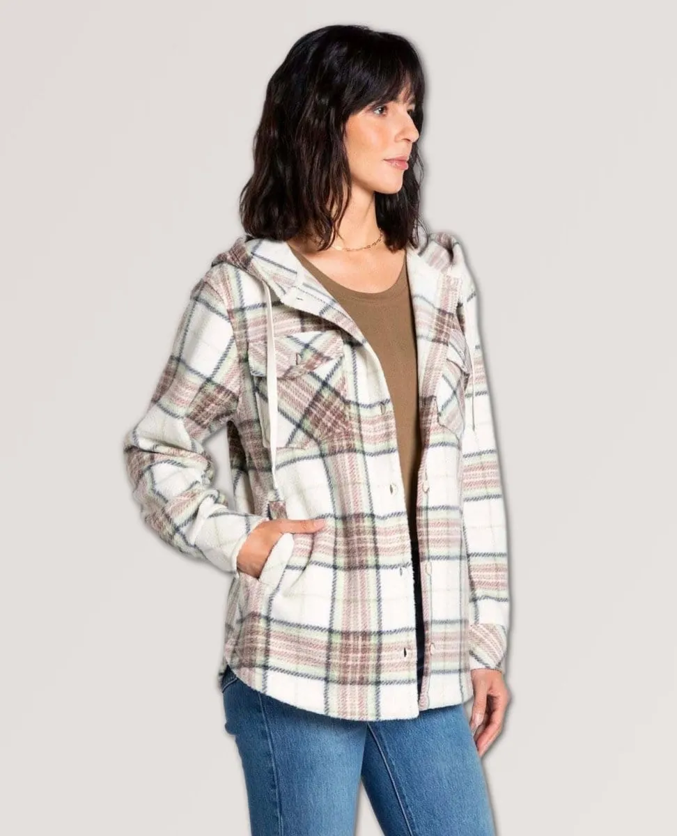 Almira Hooded Shacket Neutral Plaid