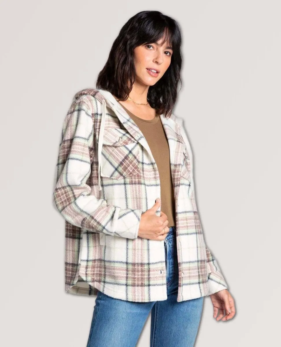 Almira Hooded Shacket Neutral Plaid