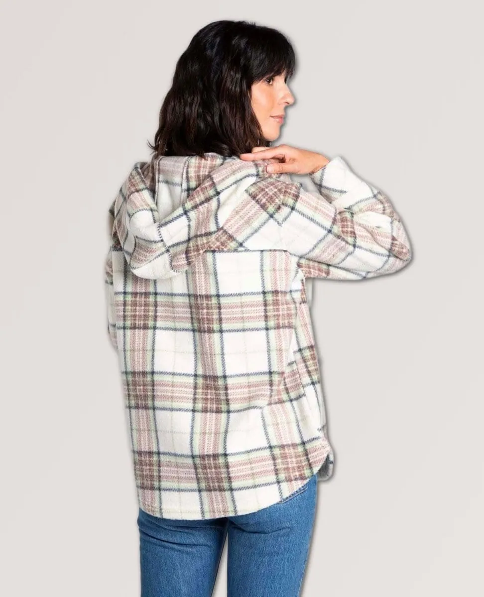 Almira Hooded Shacket Neutral Plaid