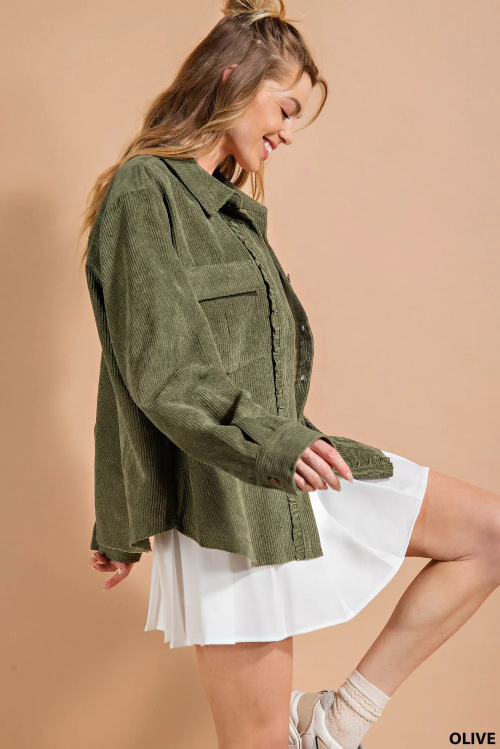 As You Were Olive Button Up Top - Final Sale