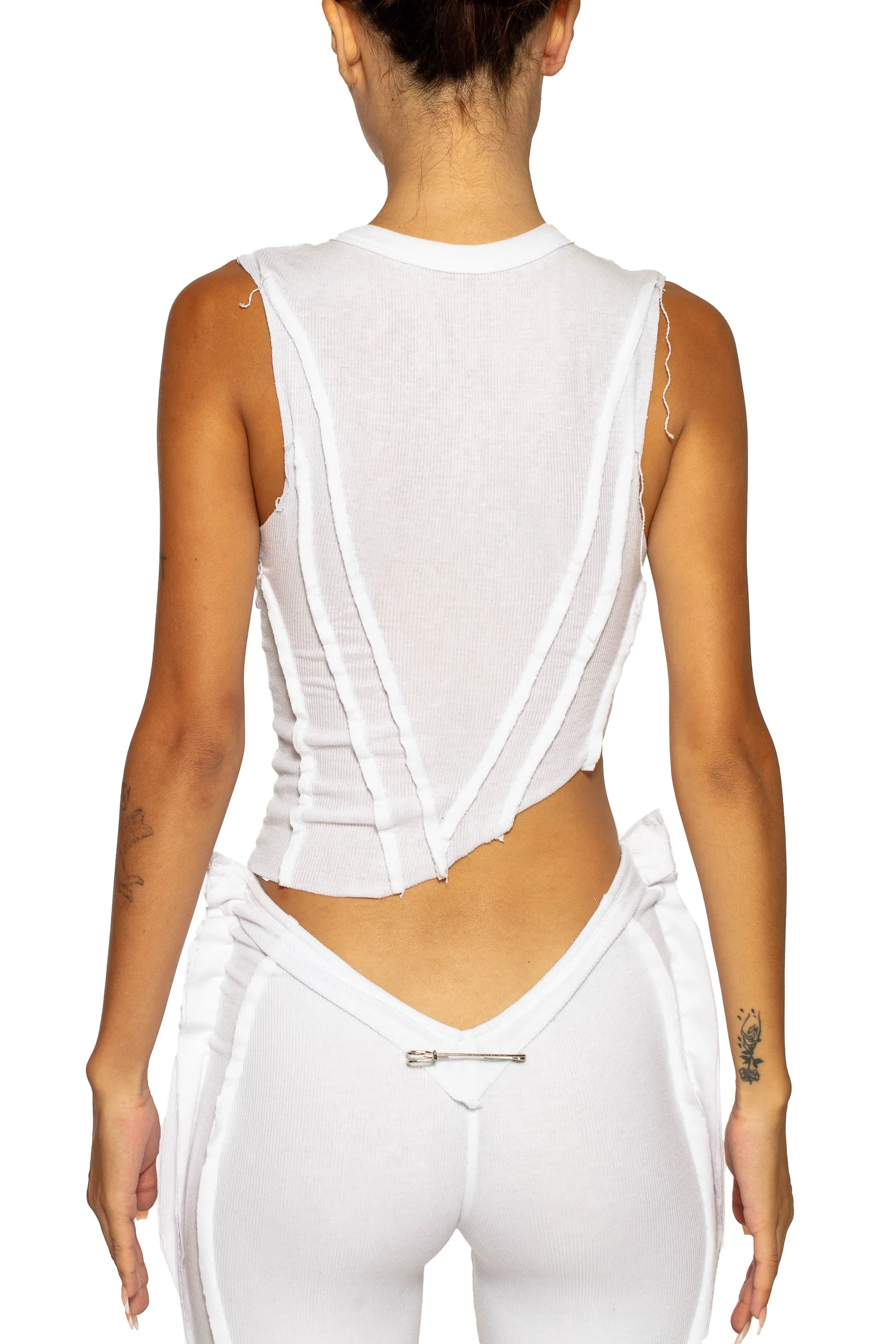 ASYMMETRIC SLEEVELESS TOP IN WHITE RIB