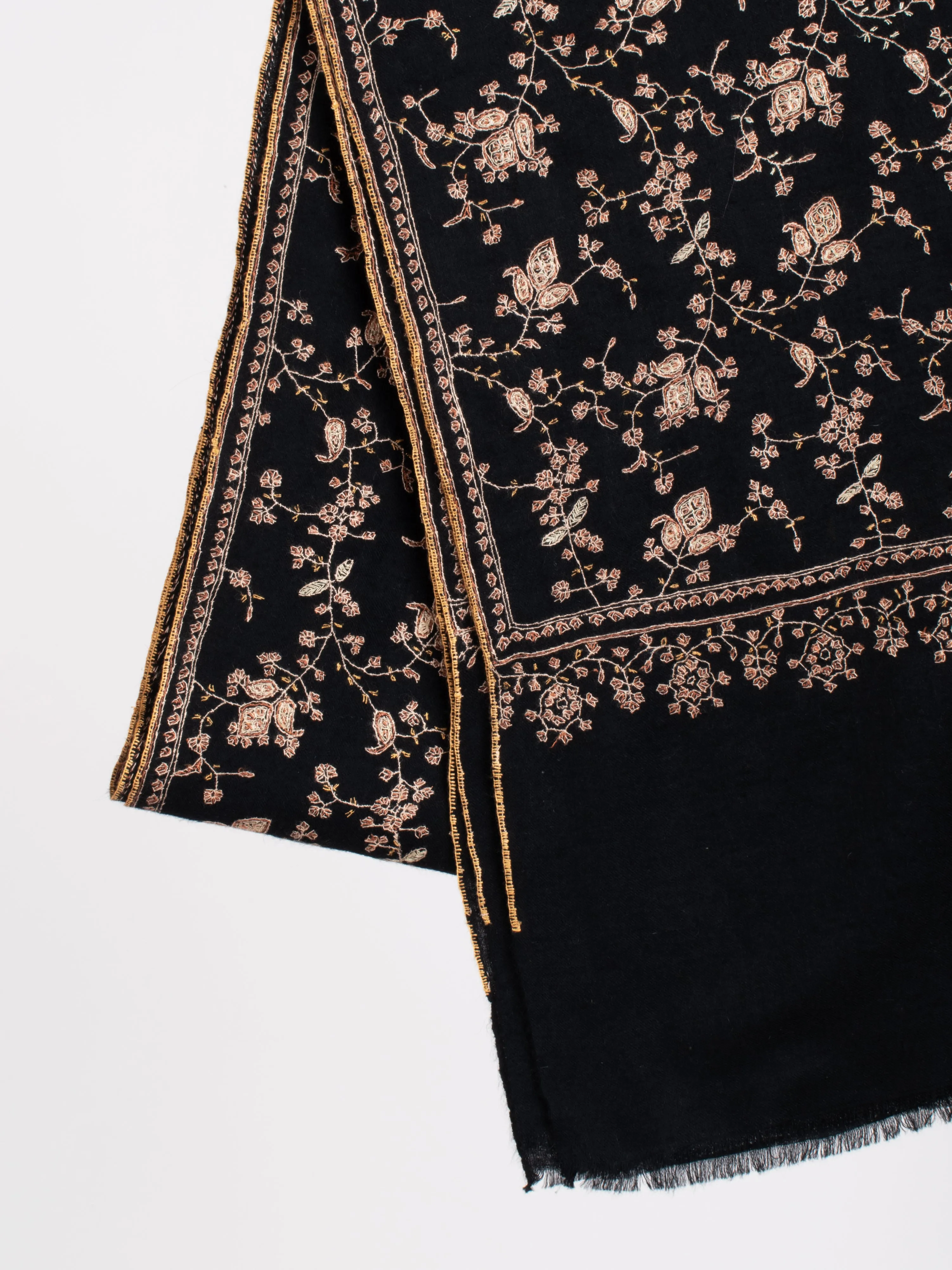 Black Hand Embroidered Cashmere Scarf