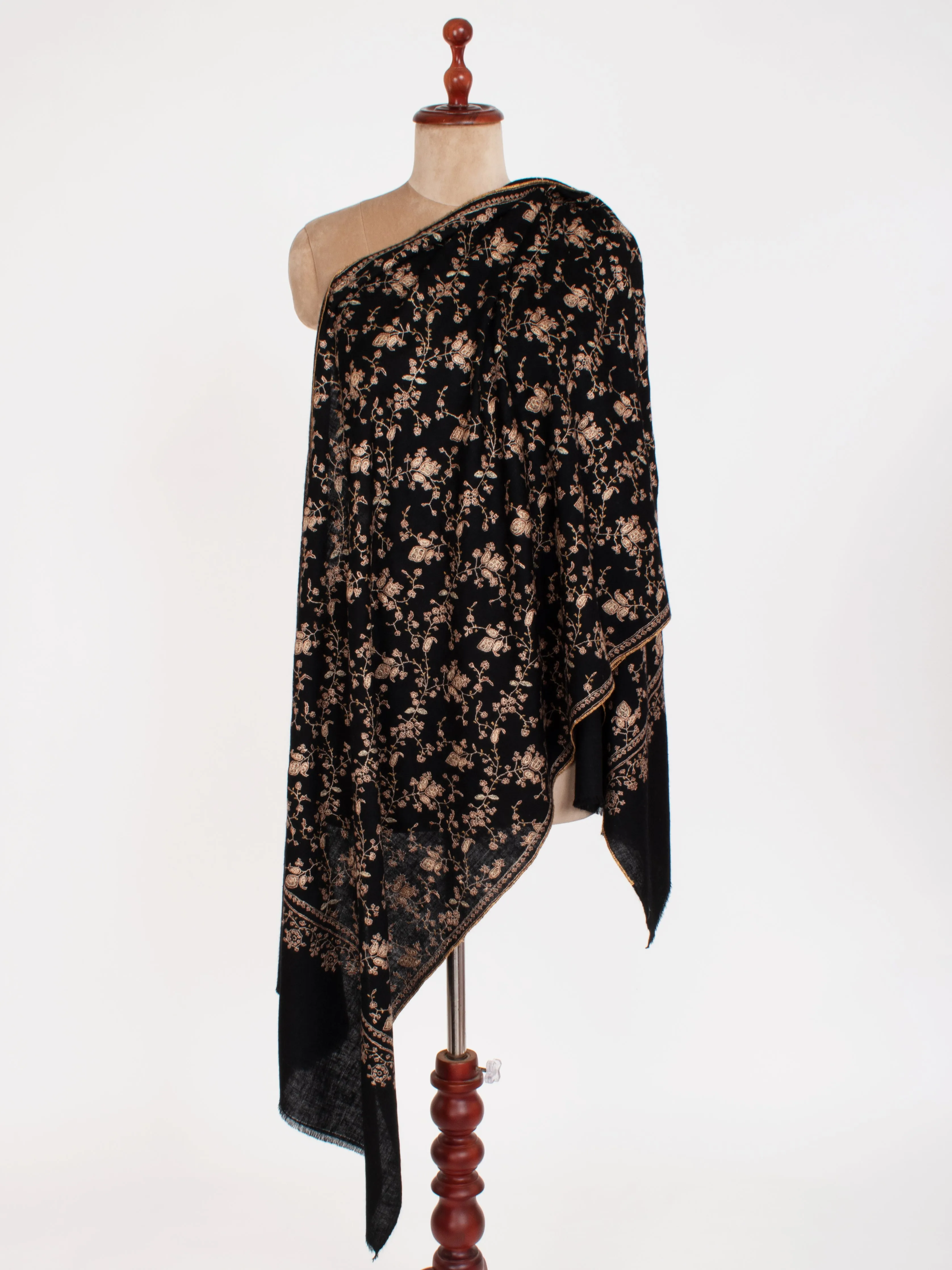 Black Hand Embroidered Cashmere Scarf