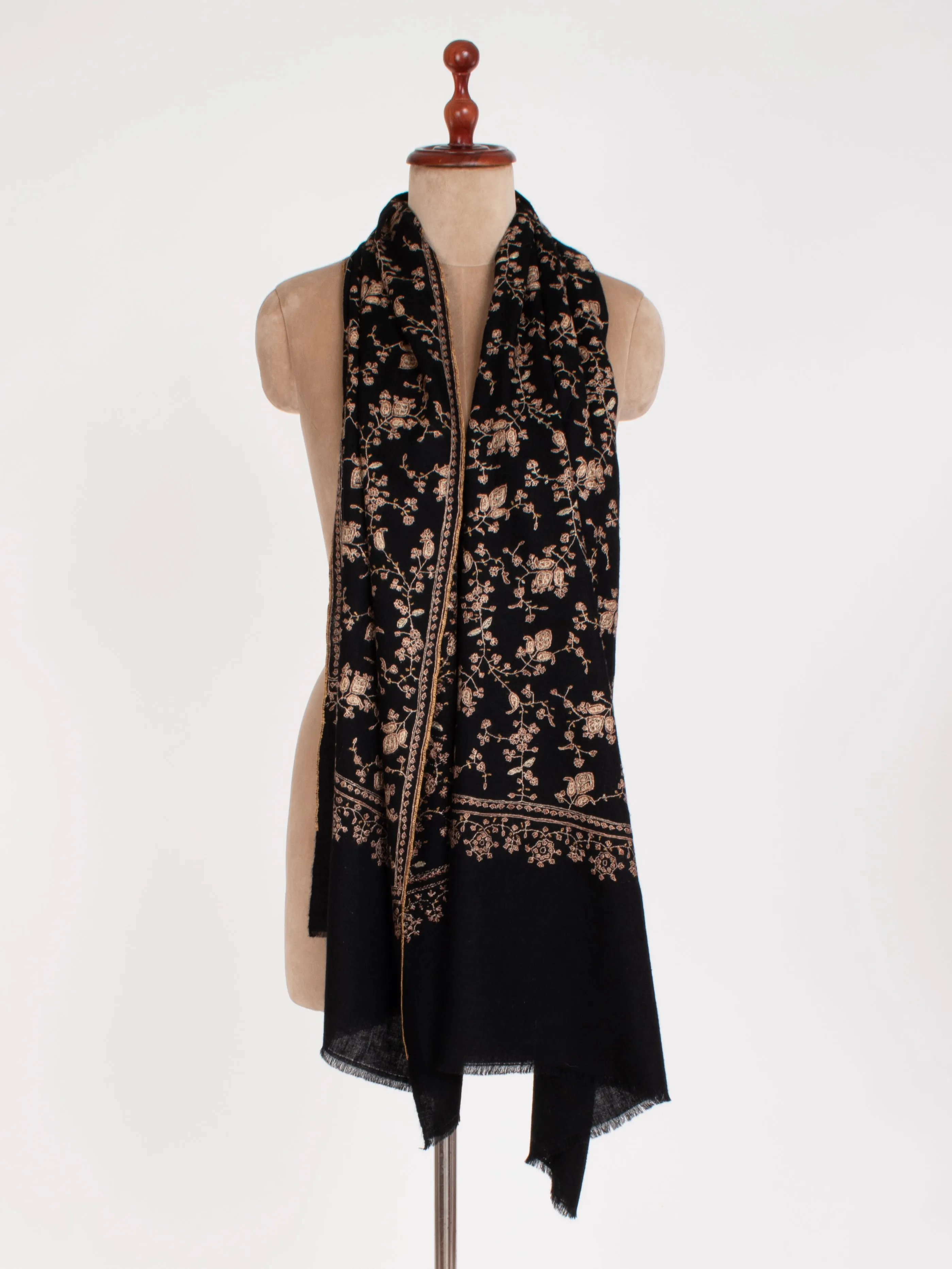 Black Hand Embroidered Cashmere Scarf