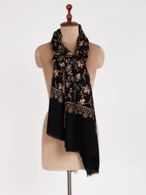 Black Hand Embroidered Cashmere Scarf