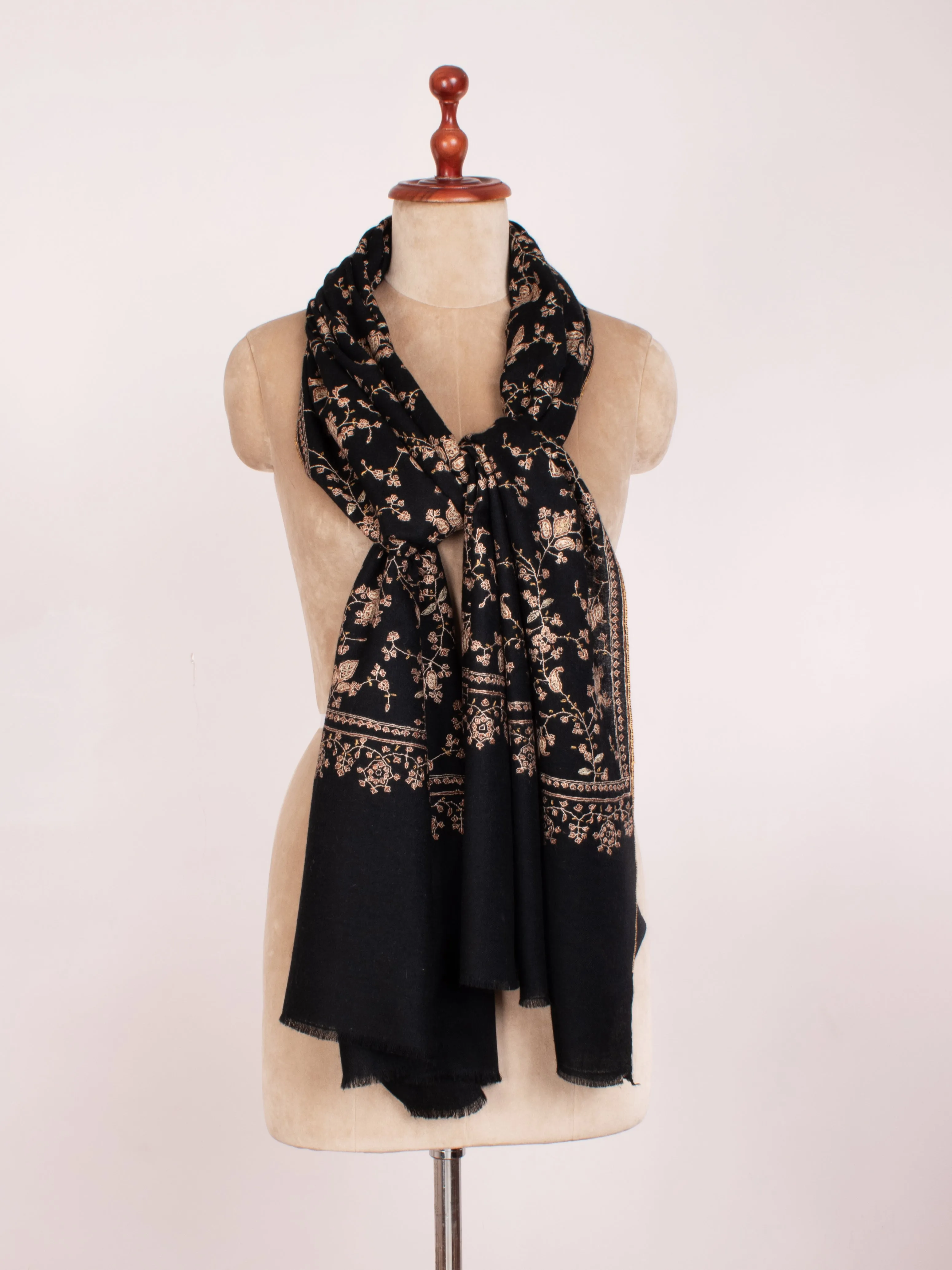 Black Hand Embroidered Cashmere Scarf