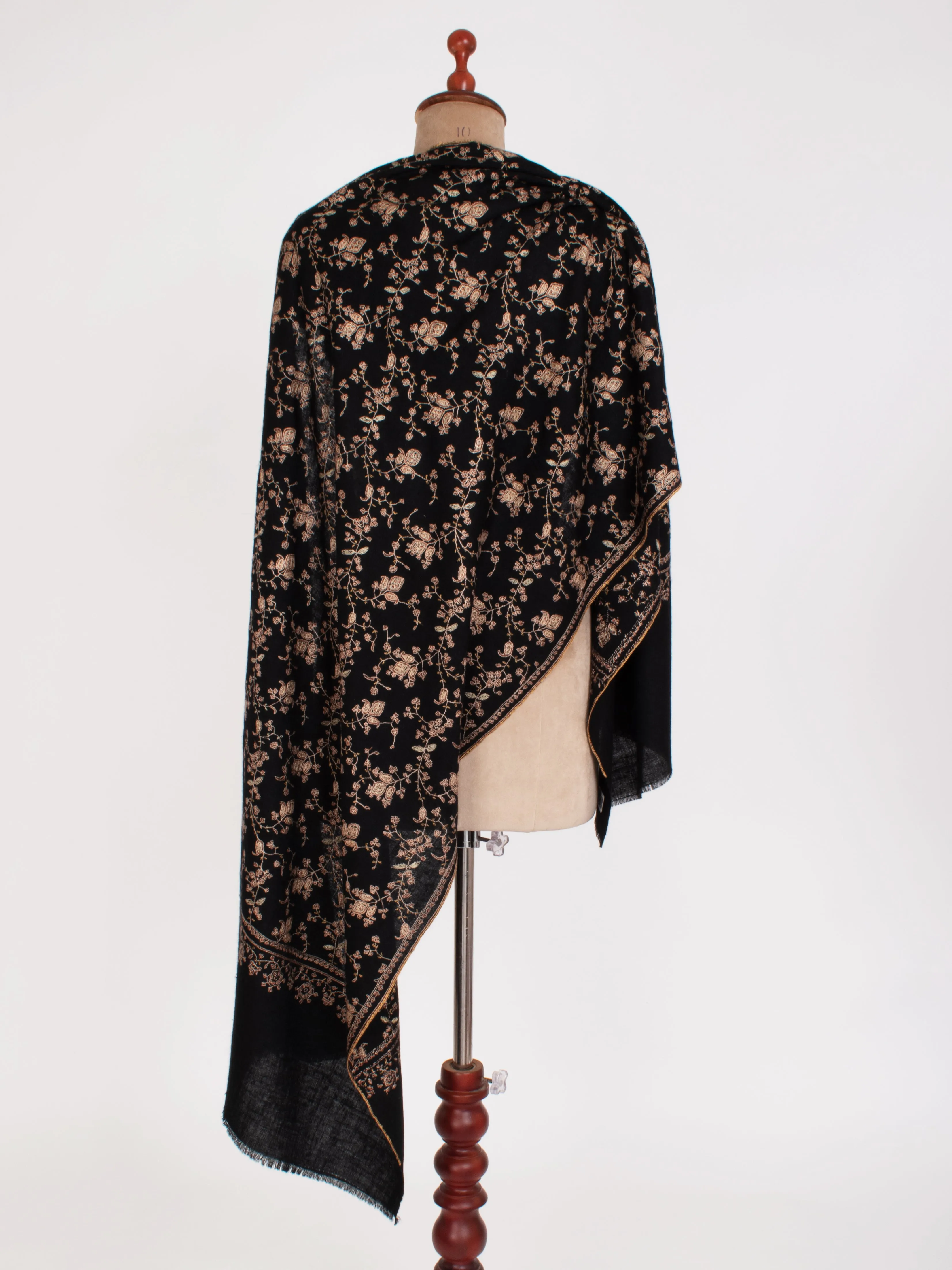 Black Hand Embroidered Cashmere Scarf