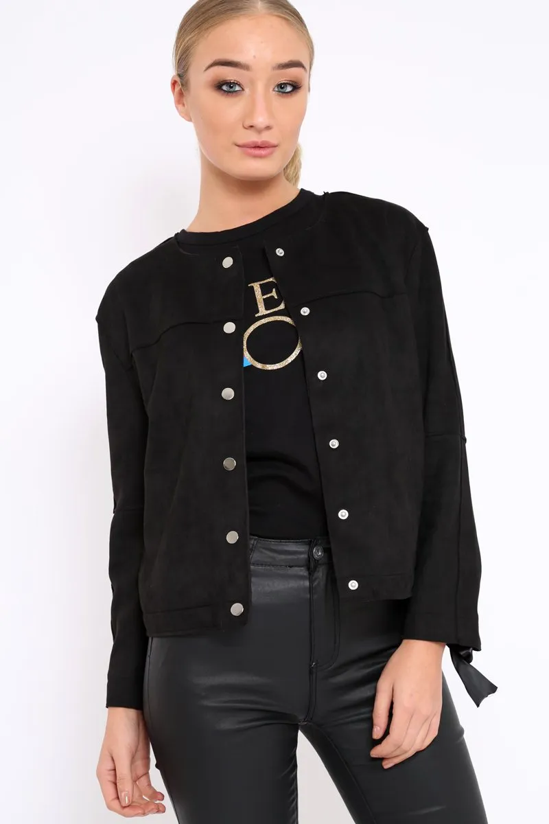 Black Suedette Lace Back Jacket - Karey