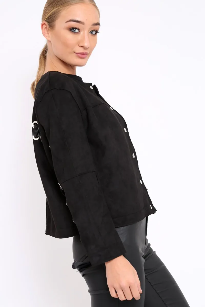 Black Suedette Lace Back Jacket - Karey