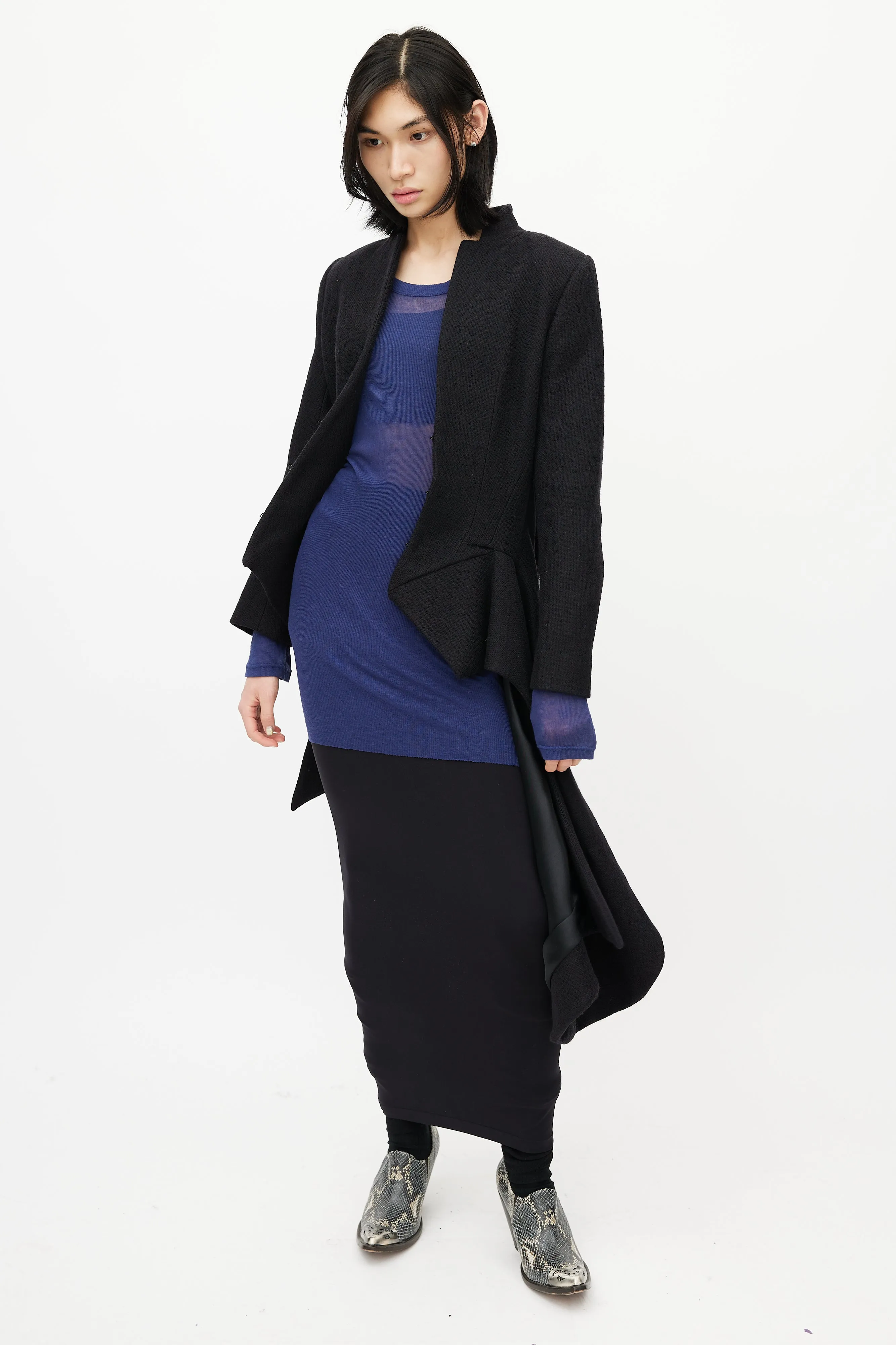 Black Wool Asymmetrical Belted Coat