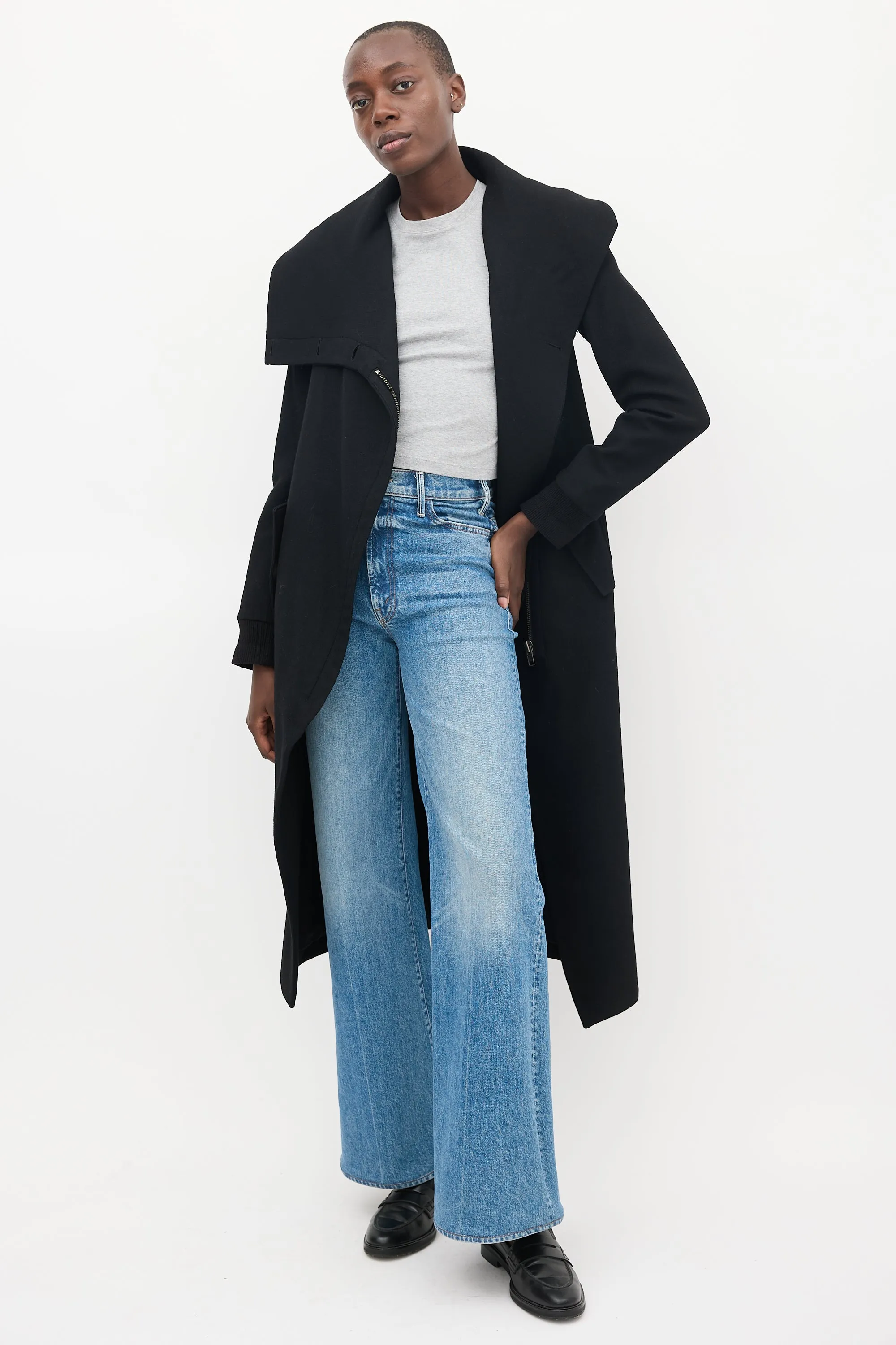 Black Wool Asymmetrical Maxi Coat