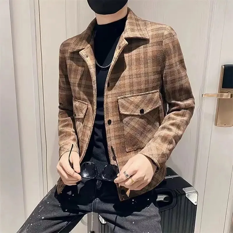 Bonsir Man Coat Winter Sales of Plaid Short Jacket for Men Wool & Blends New in Cold Aesthetic Casual High Quality Harajuku Vintage Y2k