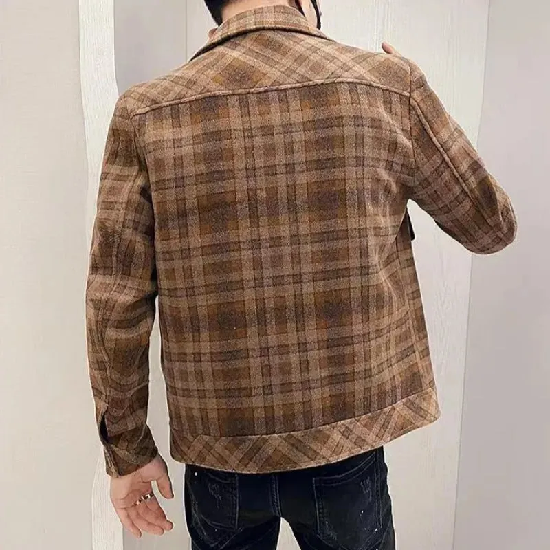 Bonsir Man Coat Winter Sales of Plaid Short Jacket for Men Wool & Blends New in Cold Aesthetic Casual High Quality Harajuku Vintage Y2k