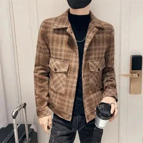 Bonsir Man Coat Winter Sales of Plaid Short Jacket for Men Wool & Blends New in Cold Aesthetic Casual High Quality Harajuku Vintage Y2k